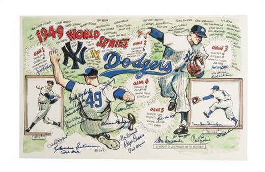 1949 Brooklyn Dodgers and New York Yankees Lithograph Signed by 23